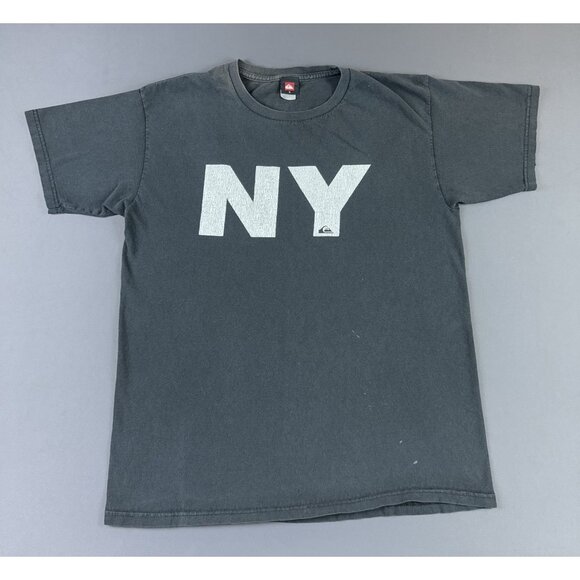 Vintage Y2K Quiksivler Surf Skate Board New York Logo Black Faded Large Promo T - Picture 1 of 10